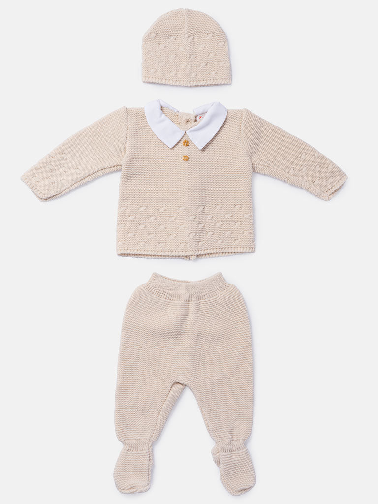 Baby Boy 3-Piece Knitted Shirt Collar Gift Box Set - Beige