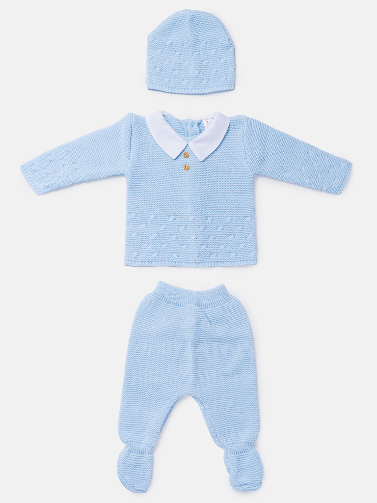Baby Boy 3-Piece Knitted Shirt Collar Gift Box Set - Baby Blue