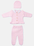 Baby Girl 3-Piece Knitted Set with Ruffled Hem - Baby Pink