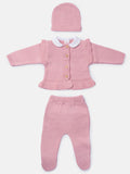 Baby Girl 3-Piece Knitted Set with Ruffled Hem - Dusty Pink