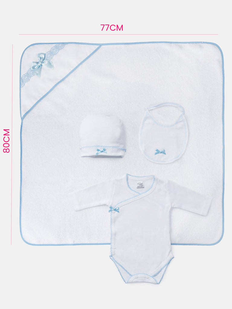 Newborn Essentials 4-Piece Gift Box Set with Wavy Lace - Baby Blue