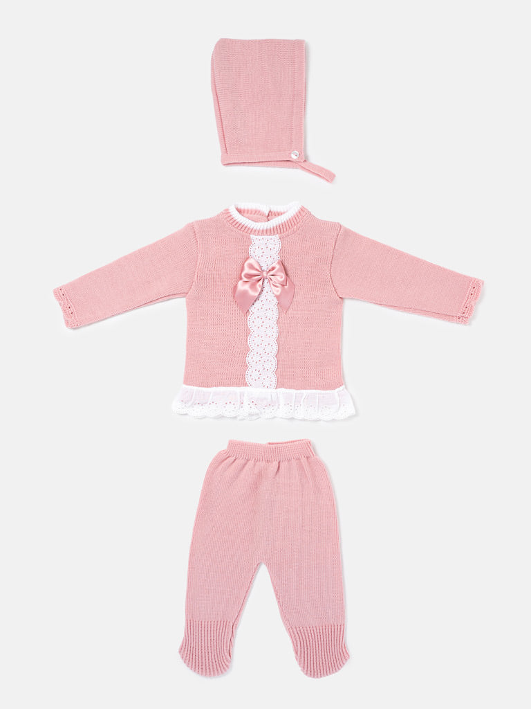 Baby Girl Carmina Collection 3-piece Spanish Knitted Set - Dusty Pink