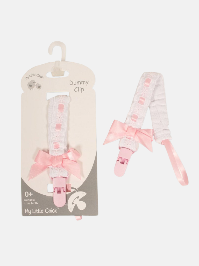 Baby Spanish Dummy Clip Lace Elastic Band & Bow-Baby Pink