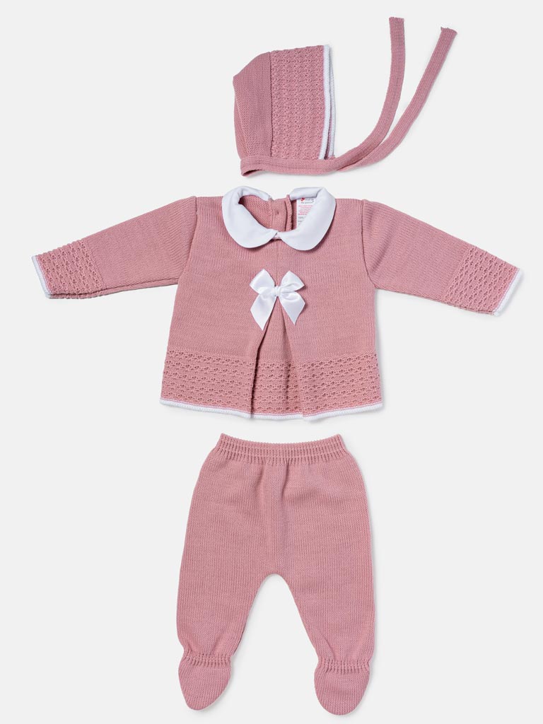 Baby Girl 3-Piece Knitted Flare Top Gift Box Set - Dusty Pink
