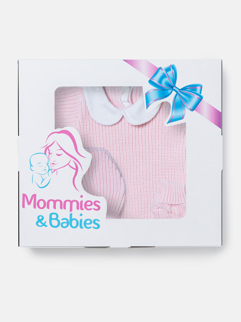 Baby 3-Piece Knitted Set All-In-One with Hat & Booties - Baby Pink