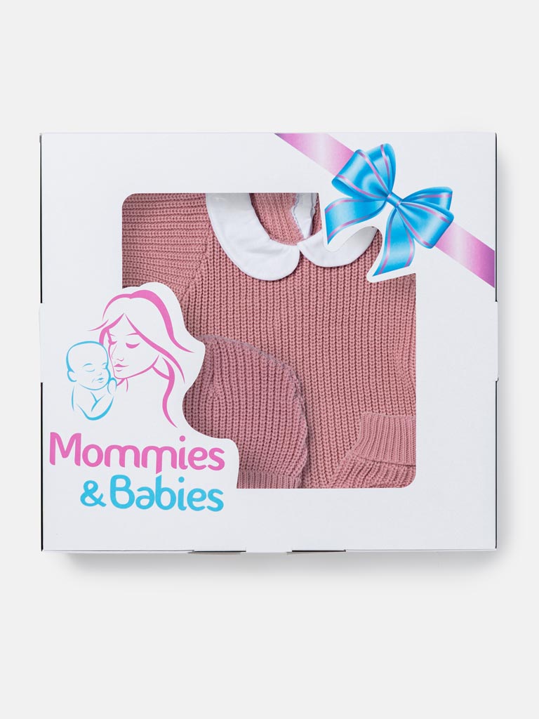 Baby 3-Piece Knitted Set All-In-One with Hat & Booties - Dusty Pink