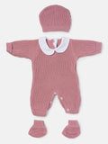 Baby 3-Piece Knitted Set All-In-One with Hat & Booties - Dusty Pink