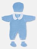 Baby 3-Piece Knitted Set All-In-One with Hat & Booties - Baby Blue