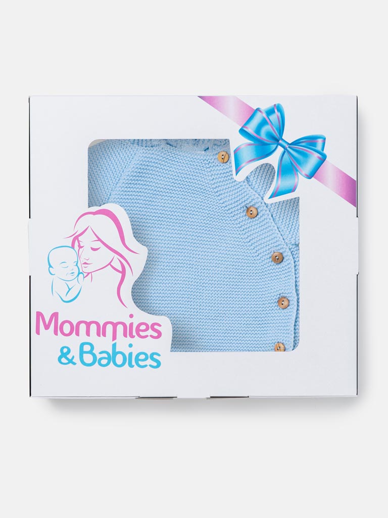 Baby 2-Piece Knitted Set with Hooded Top & Footed Trousers - Baby Blue