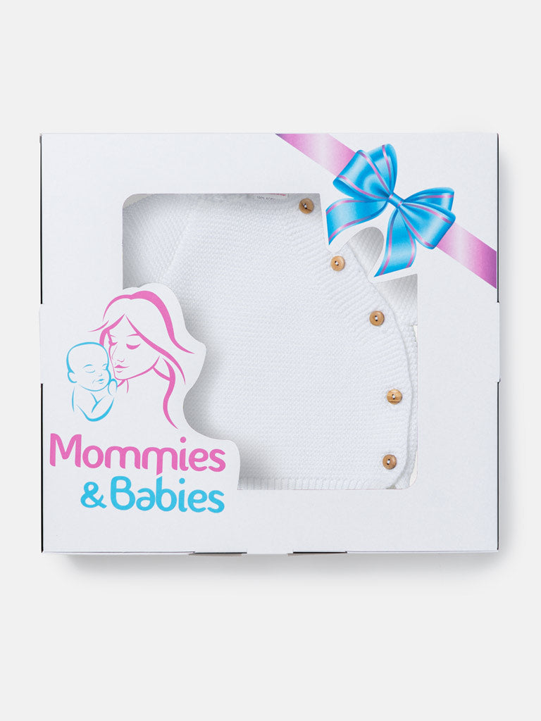 Baby 2-Piece Knitted Set with Hooded Top & Footed Trousers - White