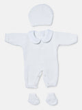 Baby 3-Piece Knitted Set All-In-One with Hat & Booties - White