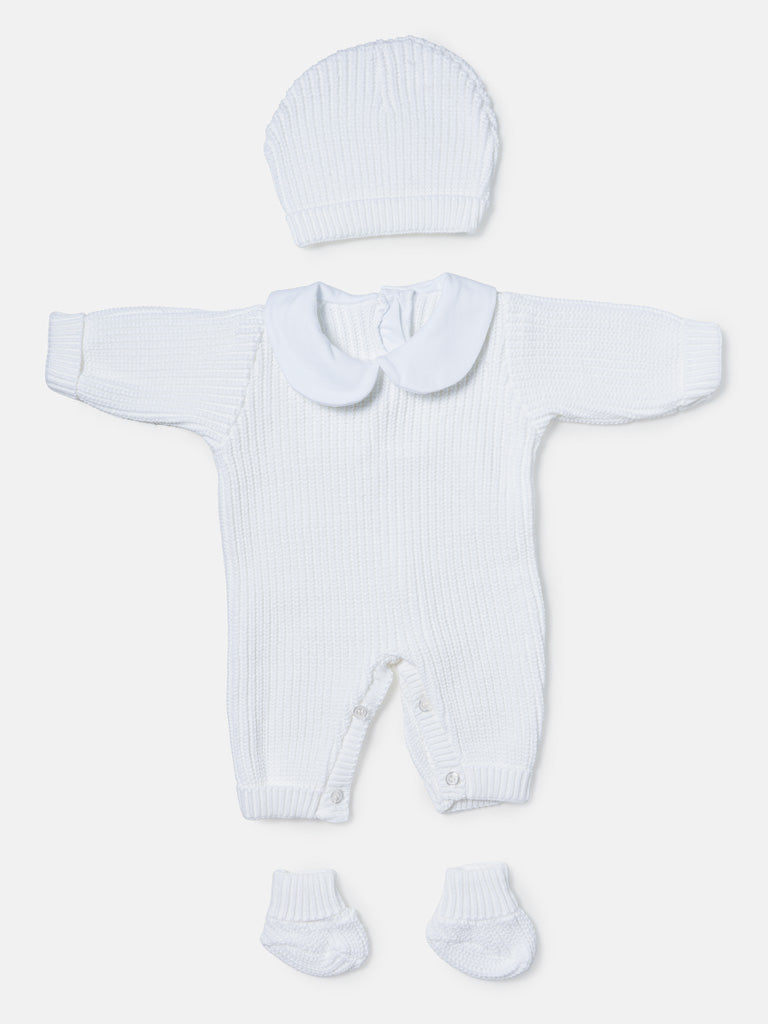 Baby 3-Piece Knitted Set All-In-One with Hat & Booties - White