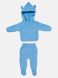 Baby 2-Piece Knitted Set with Hooded Top & Footed Trousers - Blue