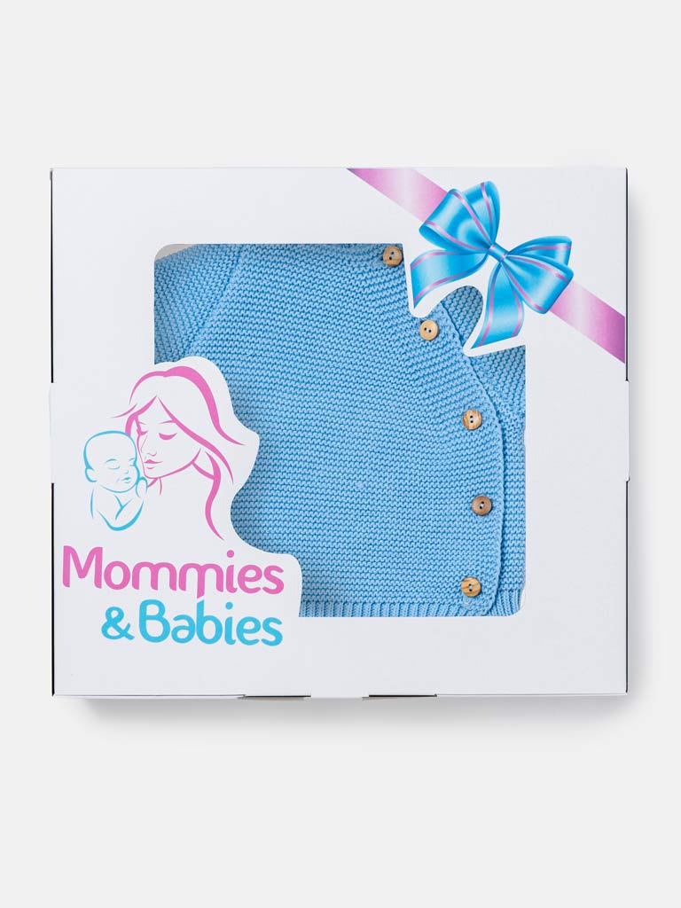 Baby 2-Piece Knitted Set with Hooded Top & Footed Trousers - Blue