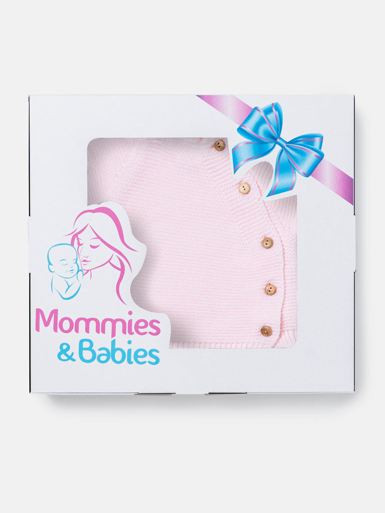 Baby 2-Piece Knitted Set with Hooded Top & Footed Trousers - Baby Pink