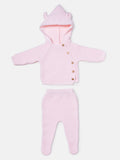 Baby 2-Piece Knitted Set with Hooded Top & Footed Trousers - Baby Pink
