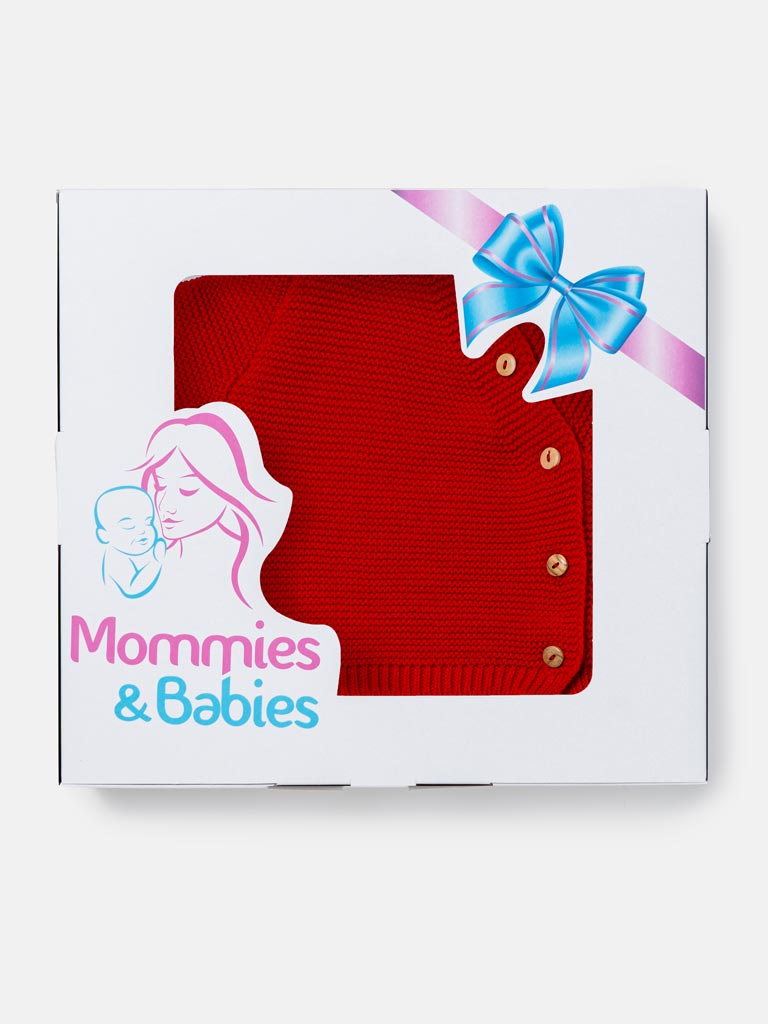 Baby 2-Piece Knitted Set with Hooded Top & Footed Trousers - Red