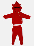 Baby 2-Piece Knitted Set with Hooded Top & Footed Trousers - Red