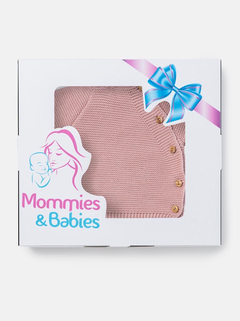 Baby 2-Piece Knitted Set with Hooded Top & Footed Trousers - Dusty Pink