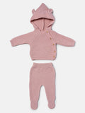 Baby 2-Piece Knitted Set with Hooded Top & Footed Trousers - Dusty Pink