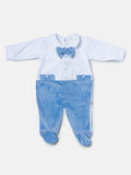 Baby Boy Bow Tie Tuxedo Velour Sleepsuit - White & Blue