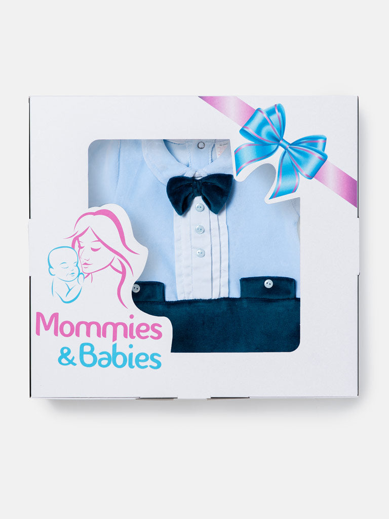 Baby Boy Bow Tie Tuxedo Velour Sleepsuit - Blue & Navy