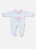 Baby Girl Large Bow Appliqué Velour Sleepsuit - White