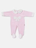 Baby Girl Large Bow Appliqué Velour Sleepsuit - Baby Pink