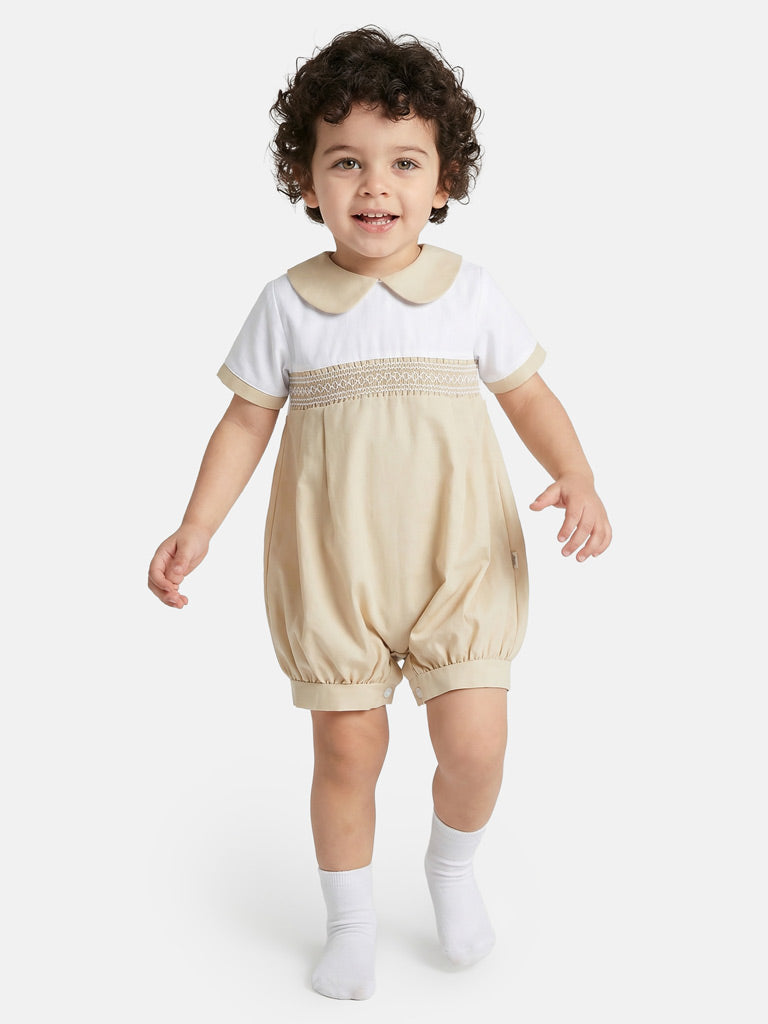 Baby Alex Collection Smocked Romper - Beige