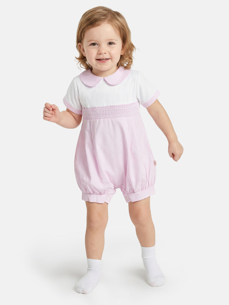 Baby Girl Alex Collection Smocked Romper - Baby Pink