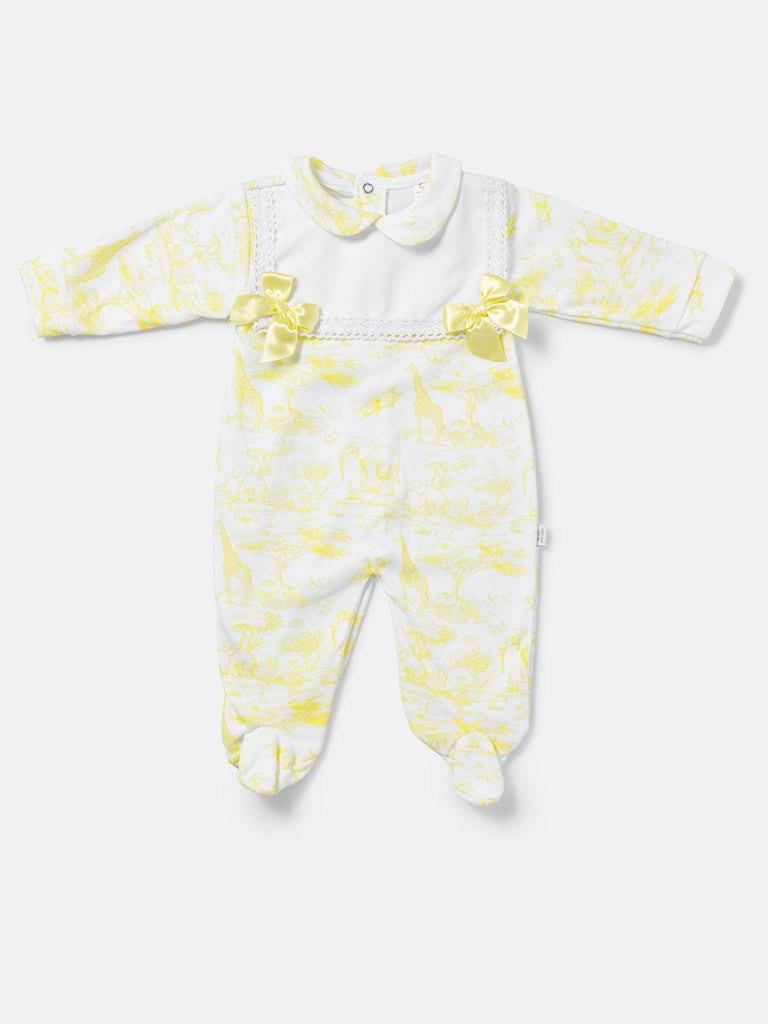 Baby Grow for Girls Safari Collection with Satin Bows - Lemon Yellow