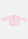 Baby Girl Knitted Cardigan with Classic Collar - Baby Pink
