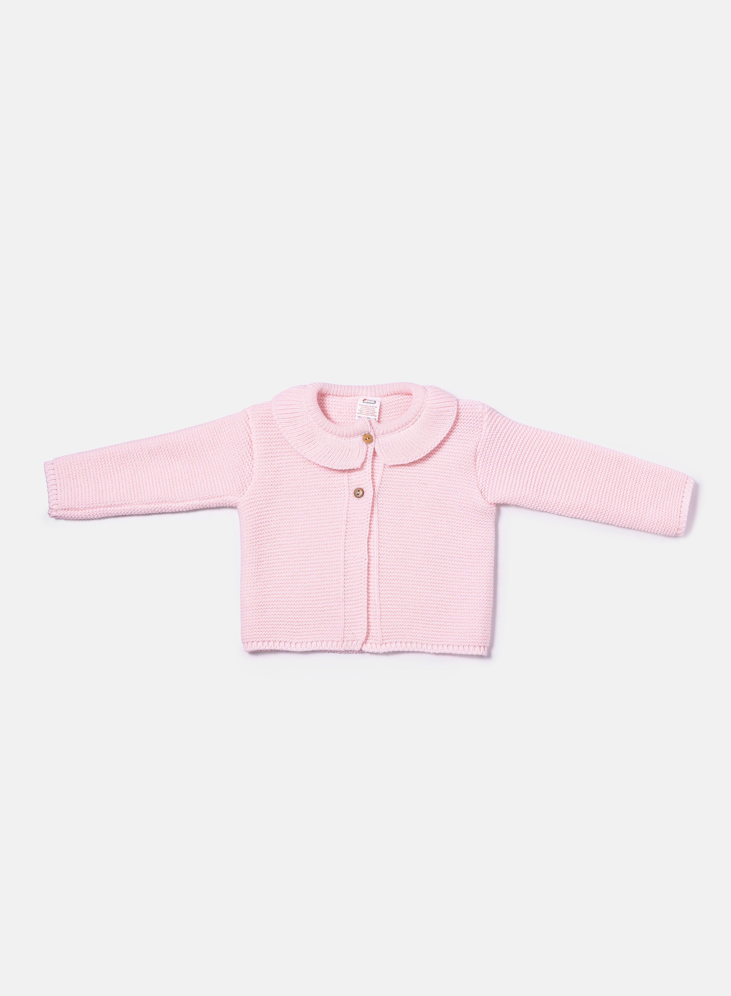 Baby Girl Knitted Cardigan with Classic Collar - Baby Pink