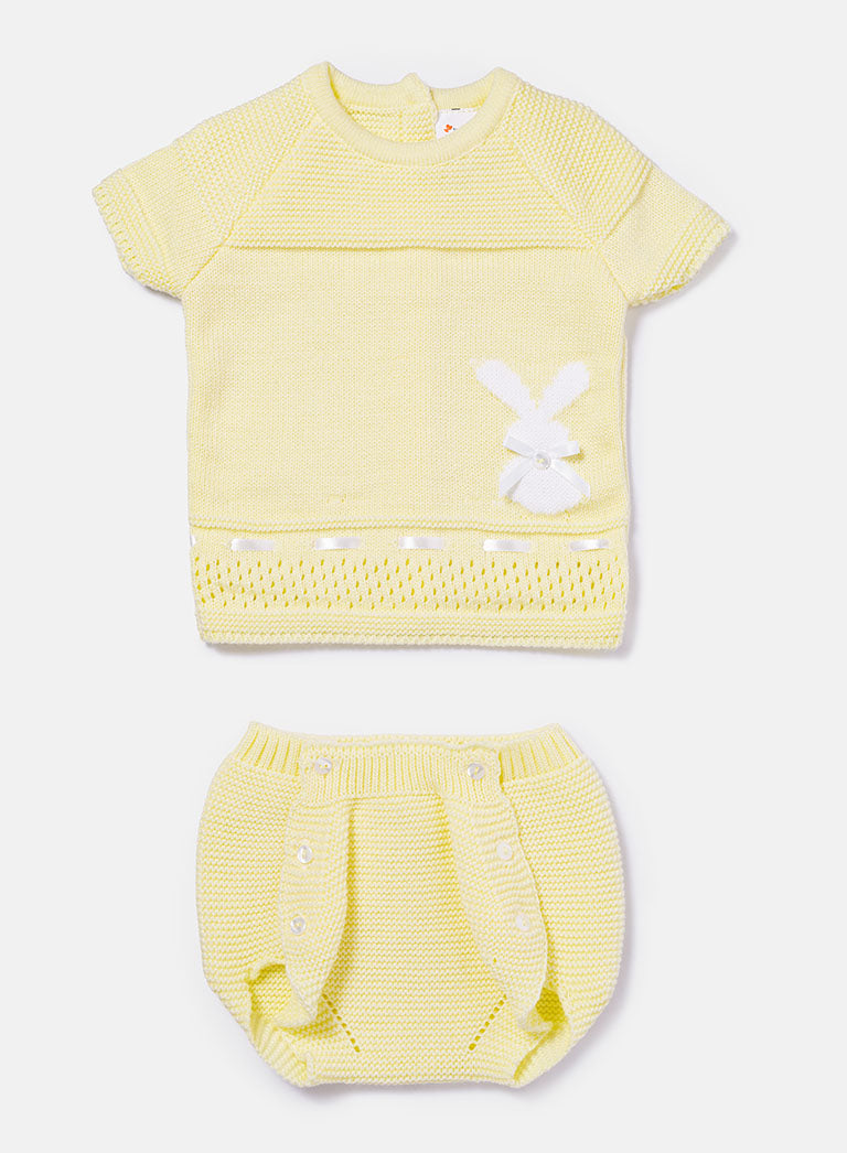 Baby Girl 2-piece Spanish Knitted Set with Bunny - Lemon Yellow