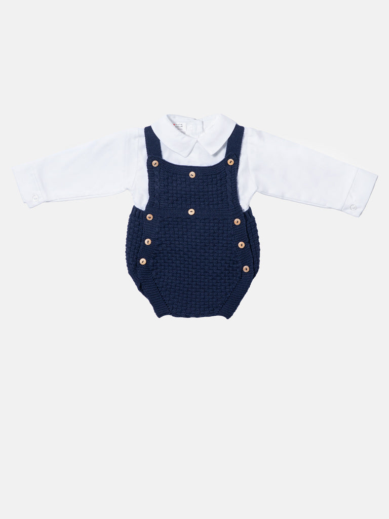 Baby Boy Pablo Collection 2-piece Spanish Knitted Romper Set - Navy Blue