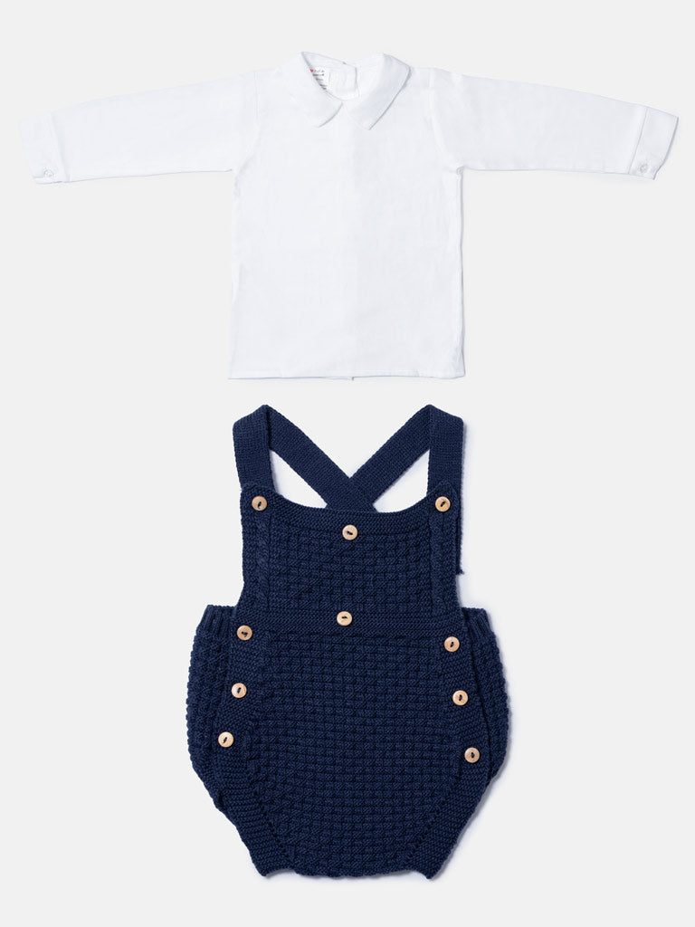 Baby Boy Pablo Collection 2-piece Spanish Knitted Romper Set - Navy Blue