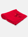 Baby Open Dot Knitted Spanish Blanket with Bow - Red