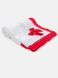 Baby Open Dot Knitted Spanish Blanket with Bow - White & Red