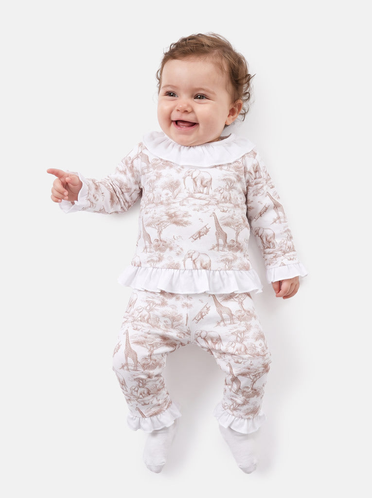 Girl Safari Collection 2-Piece Velour Pyjama Set - Baby & Toddler - Beige