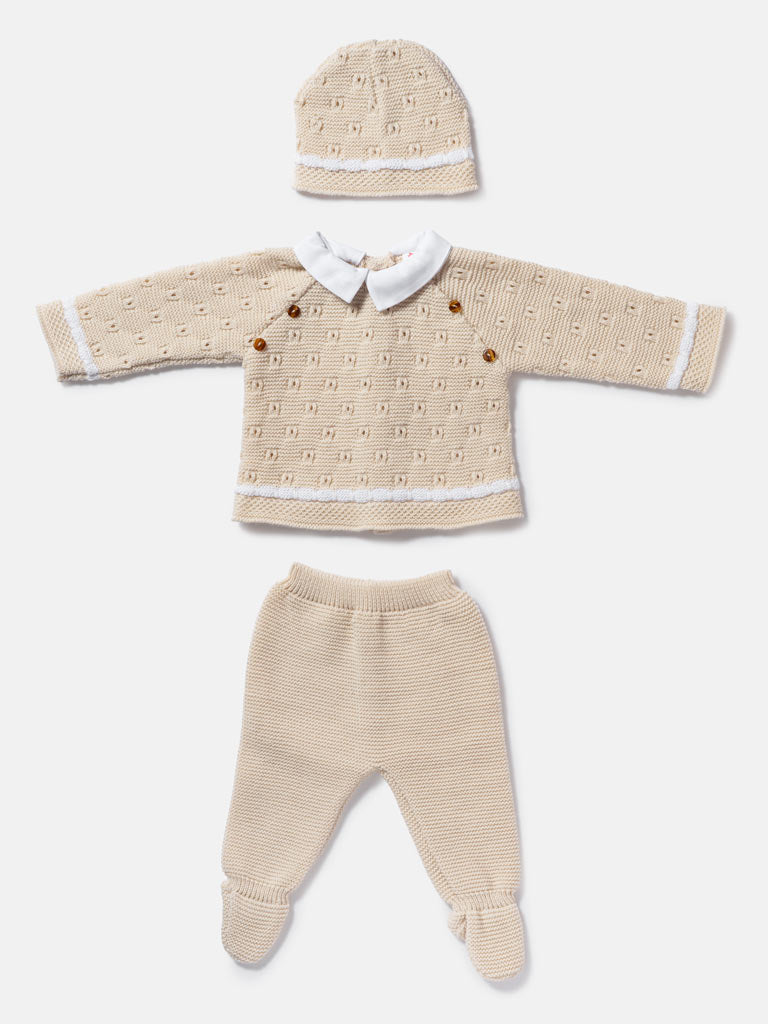 Baby Boy Roberto Collection 3-piece Spanish Knitted Set - Beige
