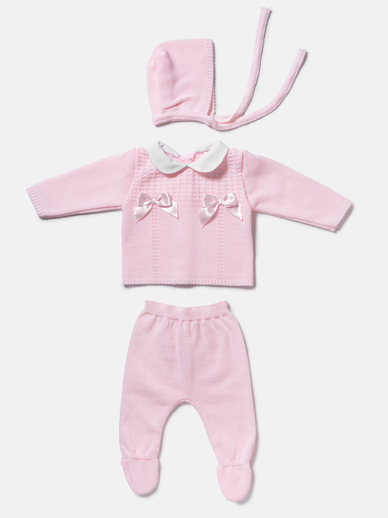 Baby Girl Roberta Collection 3-piece Spanish Knitted Set - Baby Pink