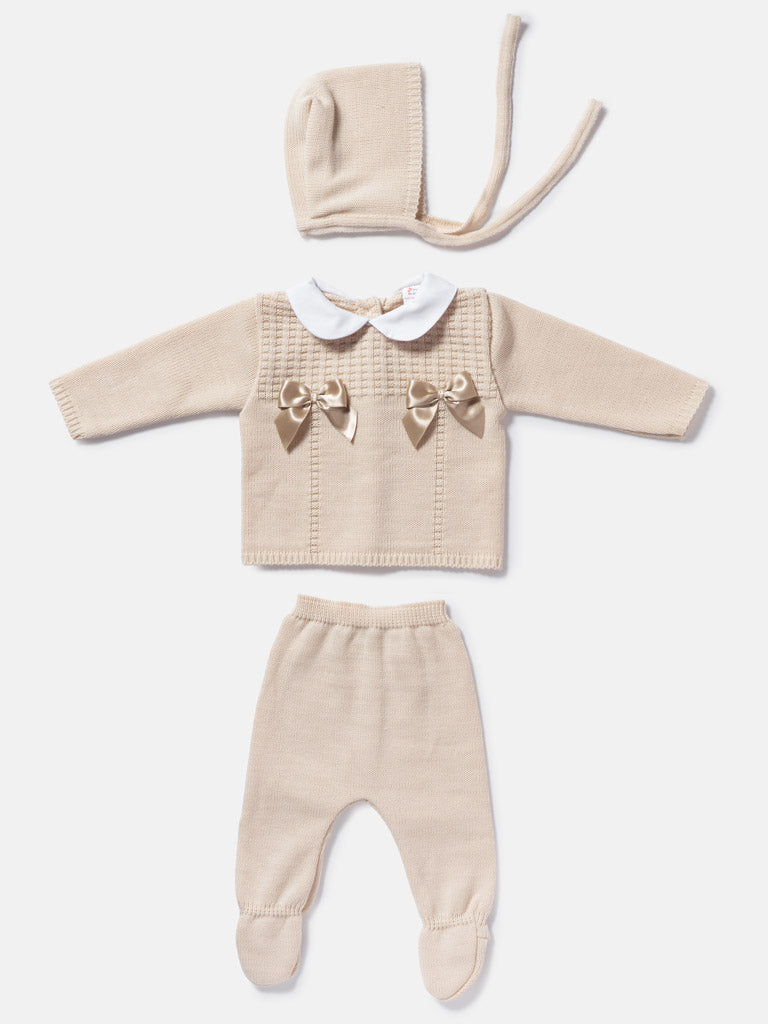Baby Girl Roberta Collection 3-piece Spanish Knitted Set - Beige