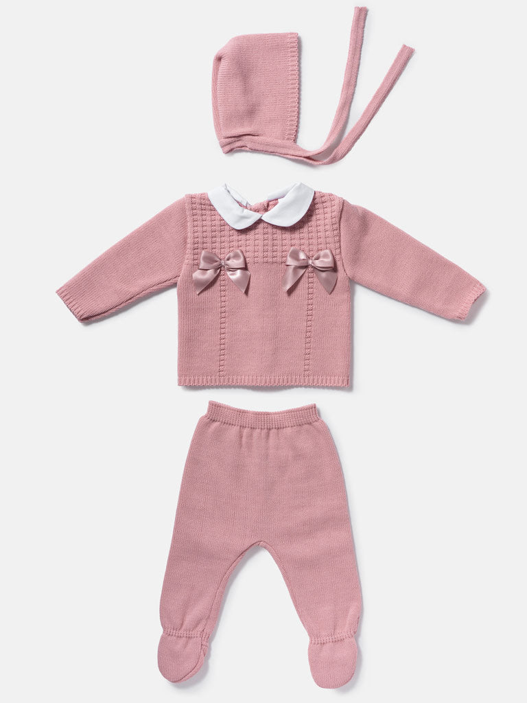 Baby Girl Roberta Collection 3-piece Spanish Knitted Set - Dusty Pink