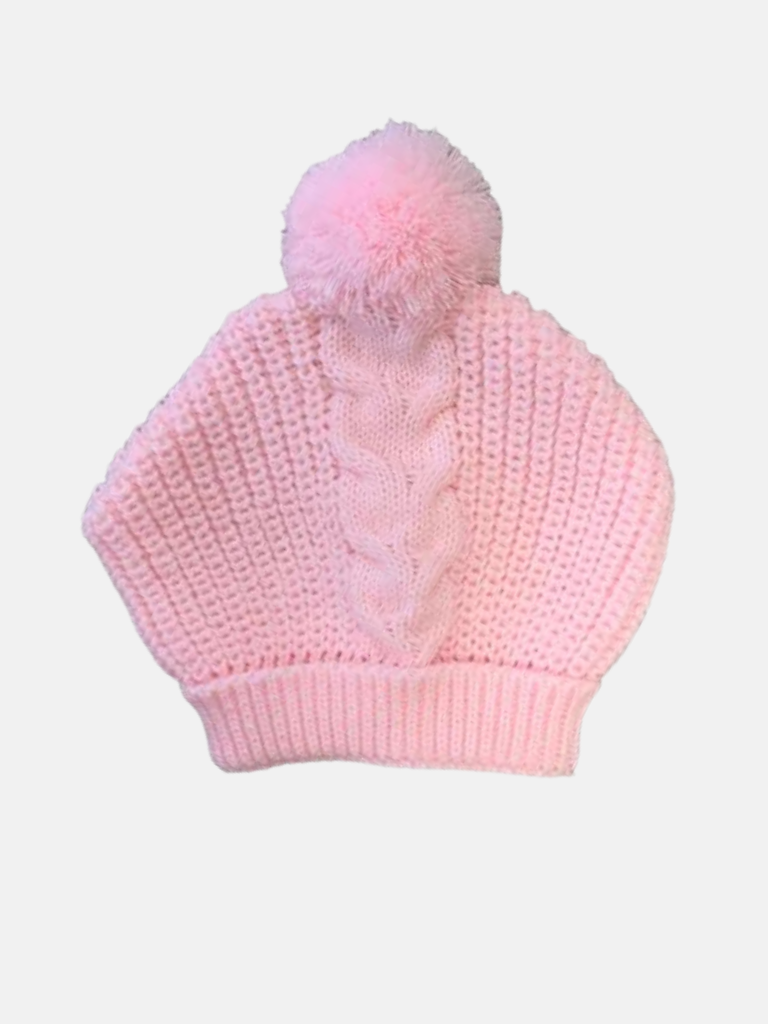 Baby Unisex Ribbed Chain Knit Pom-pom Hat - Pink