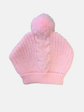 Baby Girl Ribbed Chain Knit Pom-pom Hat - Pink