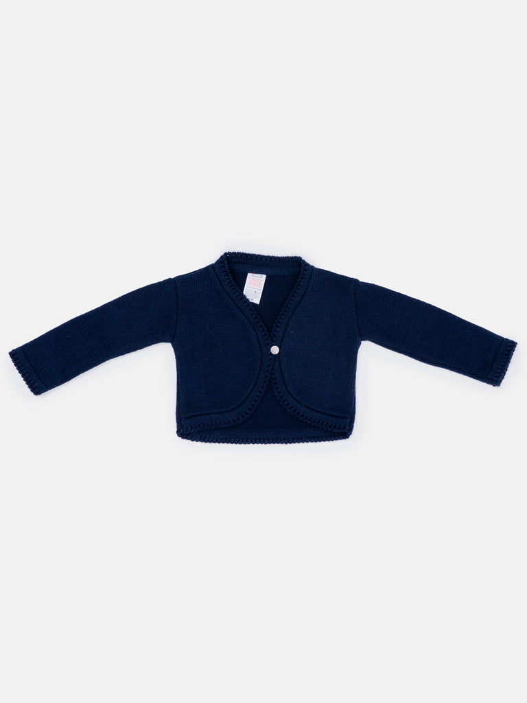 Luxury Baby Girl Long Bolero with Button - Navy