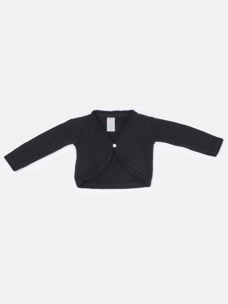 Luxury Baby Girl Long Bolero with Button - Black