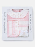 Baby Girl Frilly collar Knitted 3-piece Gift Box Set - White & Pink