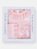 Baby Girl Frilly collar Knitted 3-piece Gift Box Set - Baby Pink