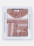 Baby Girl Frilly collar Knitted 3-piece Gift Box Set - Dusty Pink